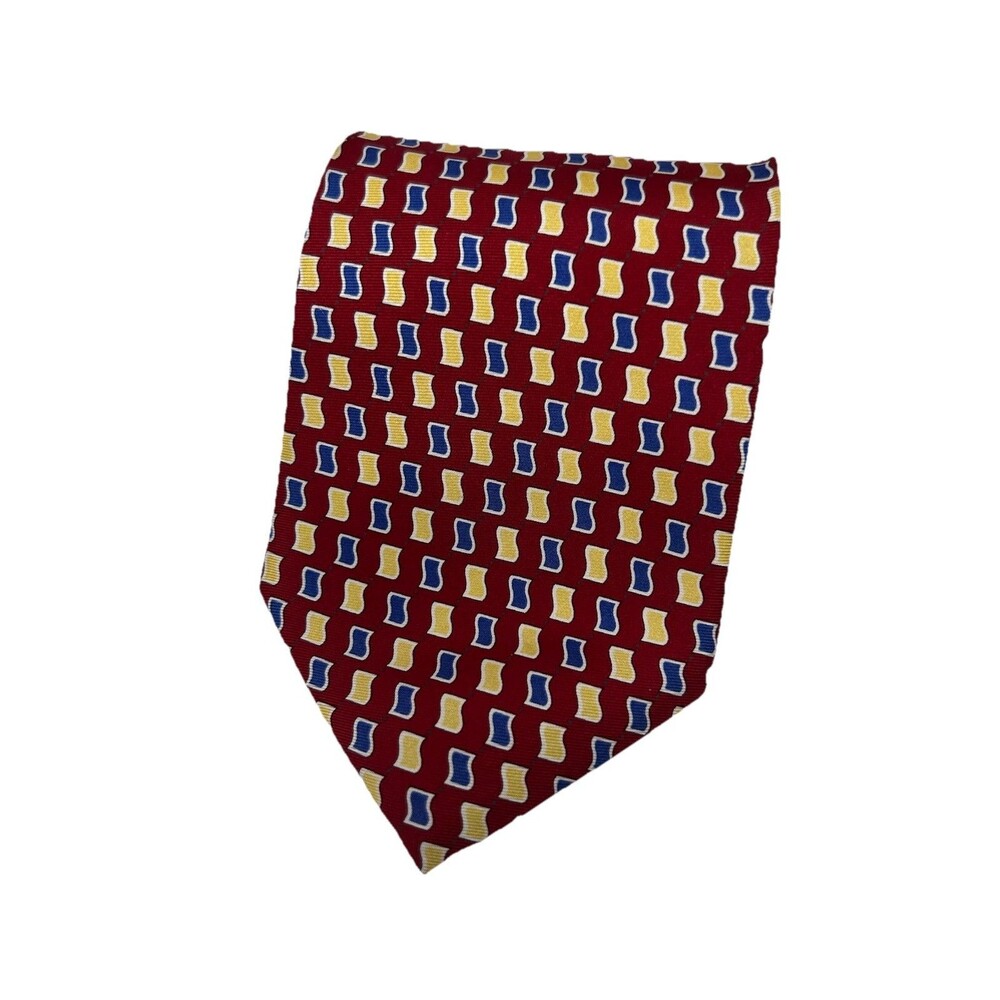 x'Andrini Tie Red Geometric Pattern All Silk‎ Hand Sewn USA Vintage 57"x 3.75"